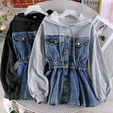 Gefälschte Zwei-Jacke aus Denim mit Kapuze und Nähten